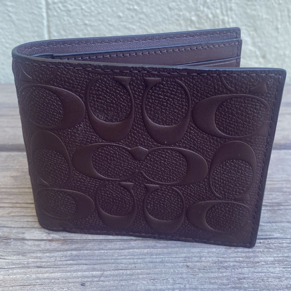 Coach Compact ID Wallet in Signature Men’s Mahogany NWT- F75371 - Picture 5 of 13